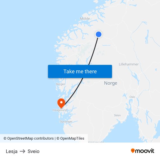 Lesja to Sveio map