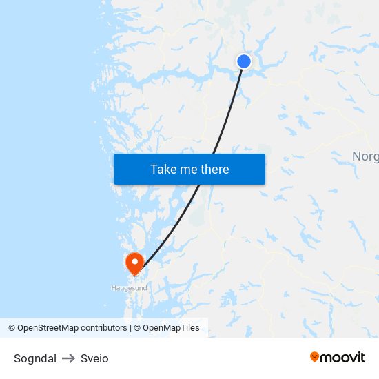 Sogndal to Sveio map