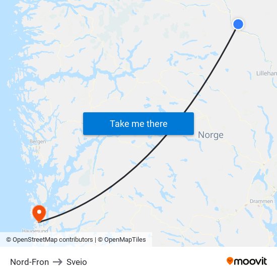 Nord-Fron to Sveio map