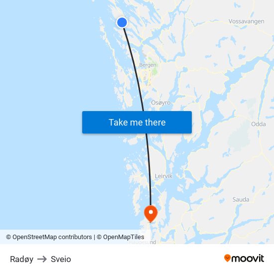 Radøy to Sveio map