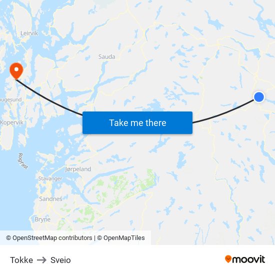 Tokke to Sveio map