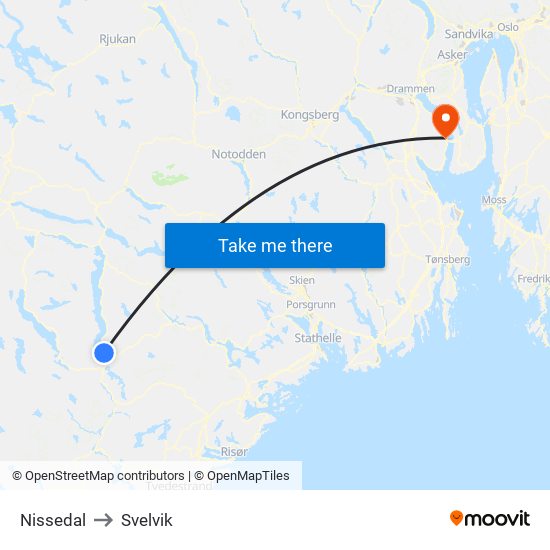 Nissedal to Svelvik map