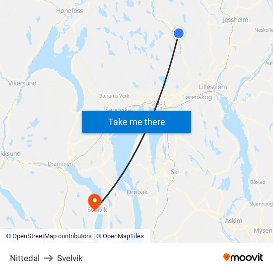 Nittedal to Svelvik map