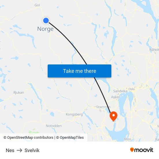 Nes to Svelvik map
