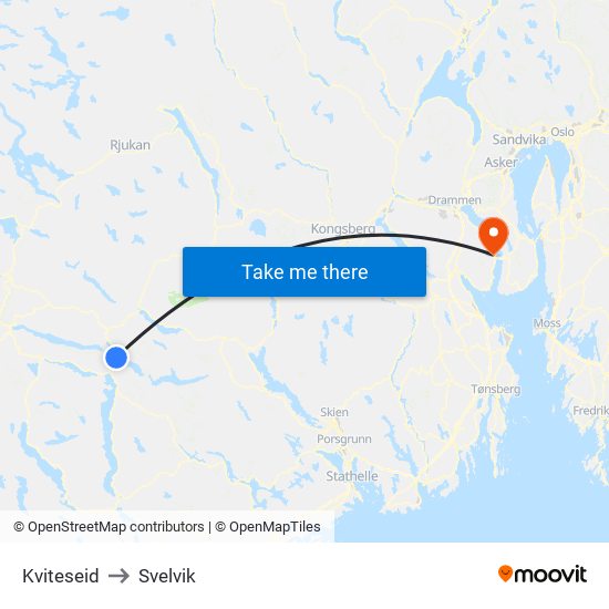 Kviteseid to Svelvik map