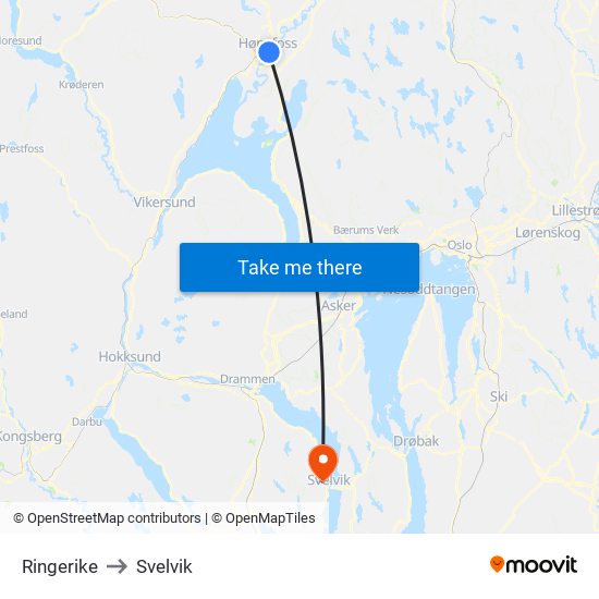 Ringerike to Svelvik map