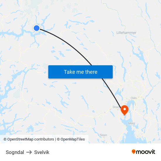 Sogndal to Svelvik map