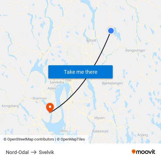 Nord-Odal to Svelvik map