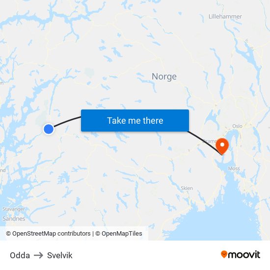 Odda to Svelvik map