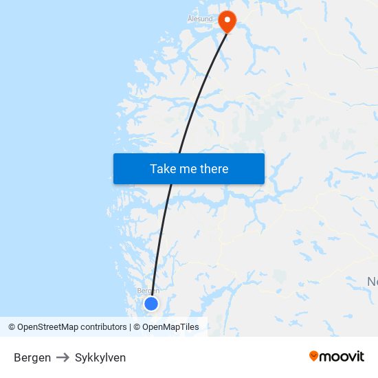 Bergen to Sykkylven map