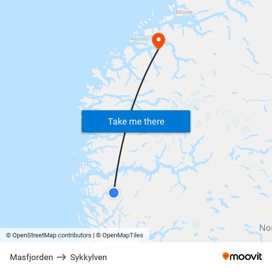 Masfjorden to Sykkylven map