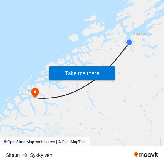 Skaun to Sykkylven map