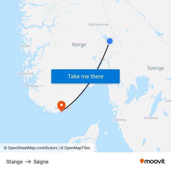 Stange to Søgne map