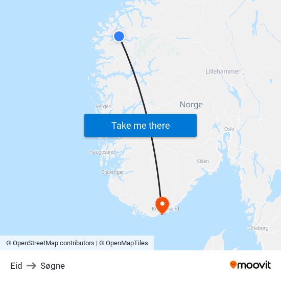 Eid to Søgne map