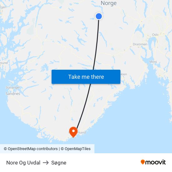 Nore Og Uvdal to Søgne map