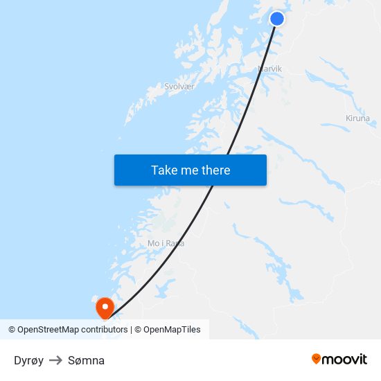 Dyrøy to Sømna map