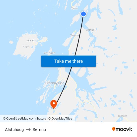 Alstahaug to Sømna map