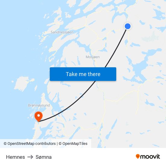 Hemnes to Sømna map