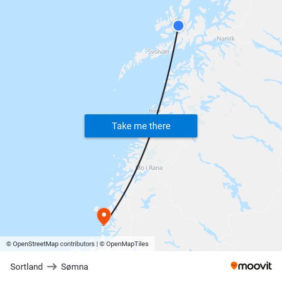 Sortland to Sømna map