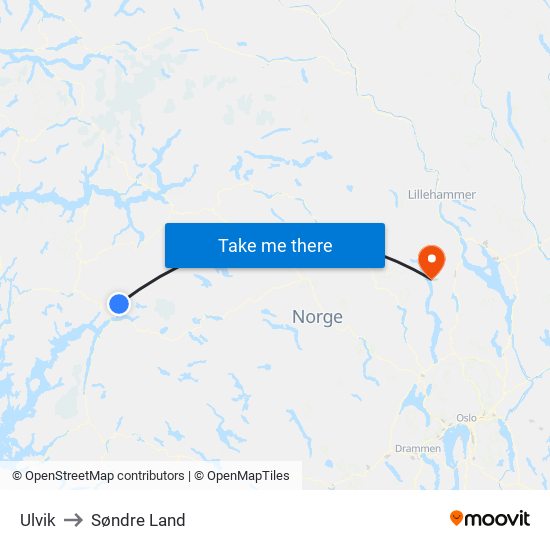 Ulvik to Søndre Land map