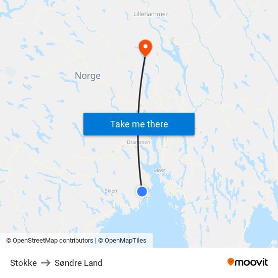 Stokke to Søndre Land map