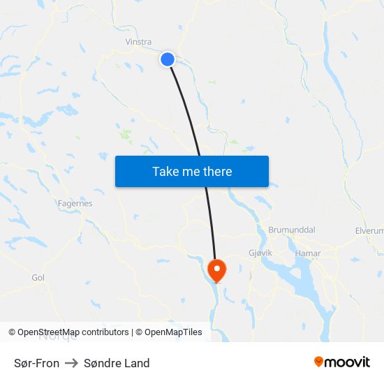 Sør-Fron to Søndre Land map