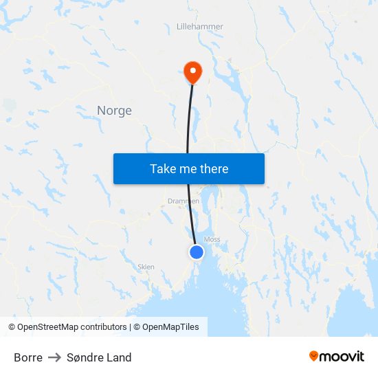 Borre to Søndre Land map