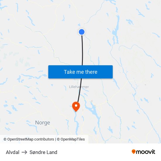 Alvdal to Søndre Land map