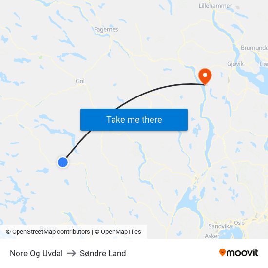 Nore Og Uvdal to Søndre Land map