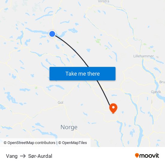 Vang to Sør-Aurdal map