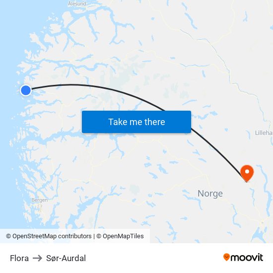 Flora to Sør-Aurdal map