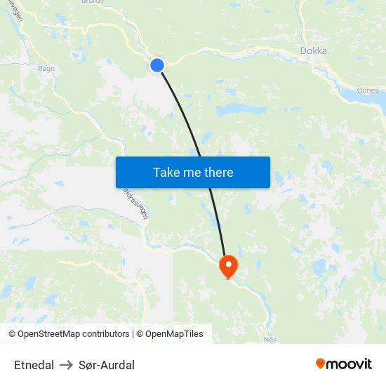 Etnedal to Sør-Aurdal map