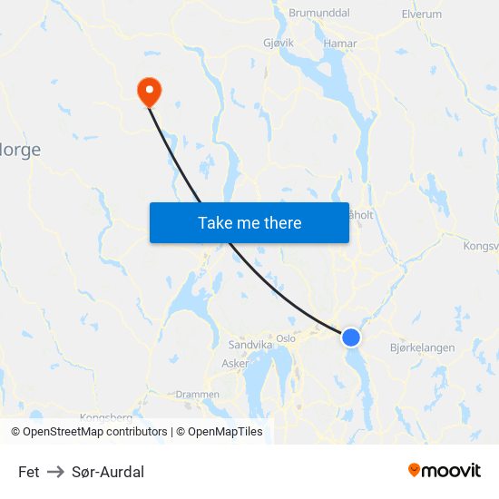 Fet to Sør-Aurdal map