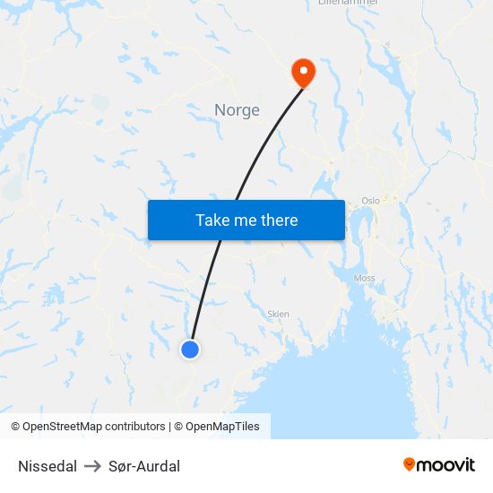 Nissedal to Sør-Aurdal map