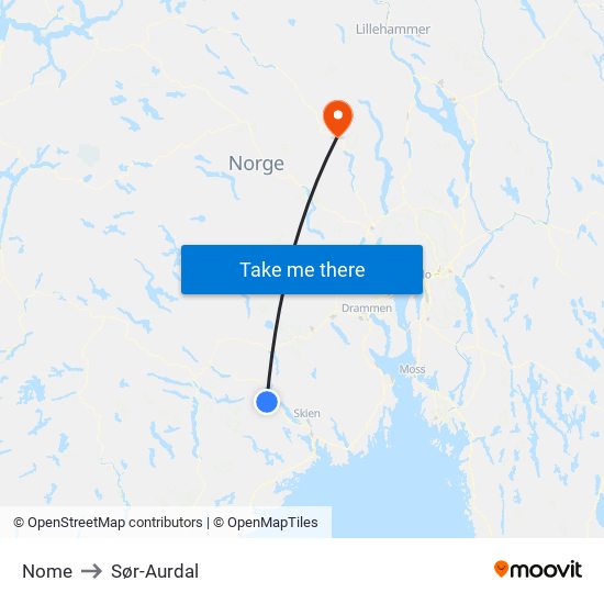 Nome to Sør-Aurdal map