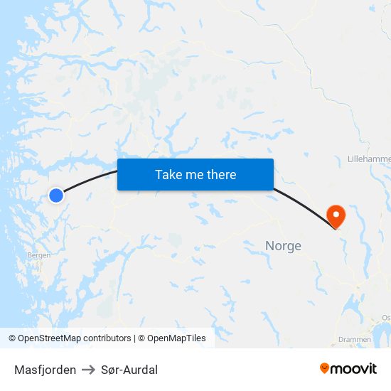 Masfjorden to Sør-Aurdal map