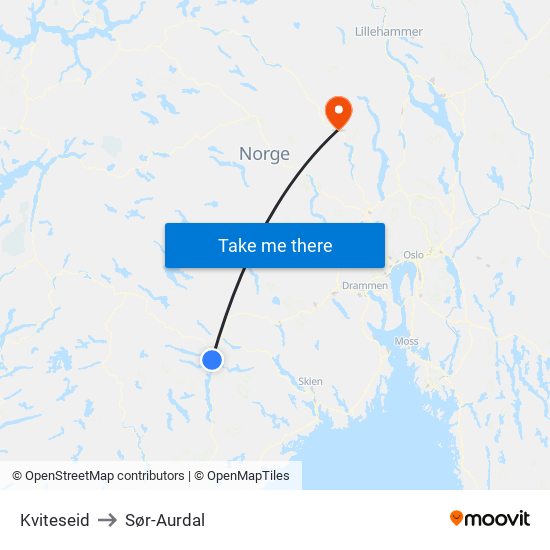 Kviteseid to Sør-Aurdal map