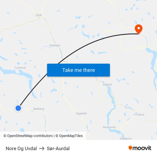 Nore Og Uvdal to Sør-Aurdal map