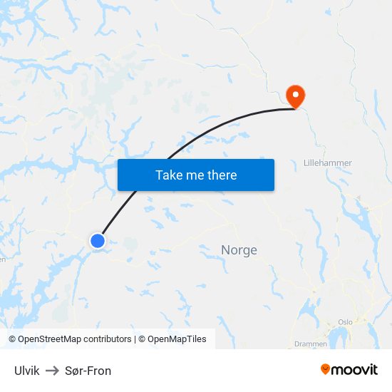 Ulvik to Sør-Fron map