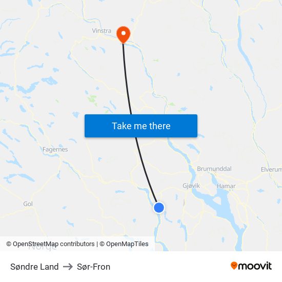 Søndre Land to Sør-Fron map