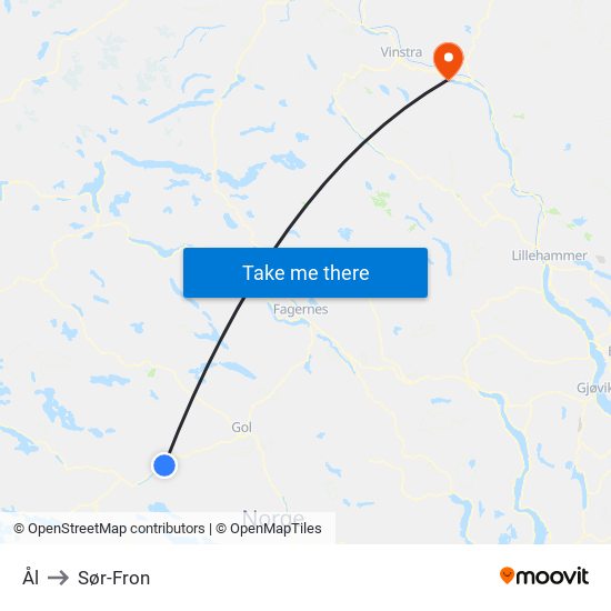 Ål to Sør-Fron map