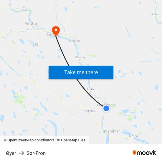 Øyer to Sør-Fron map