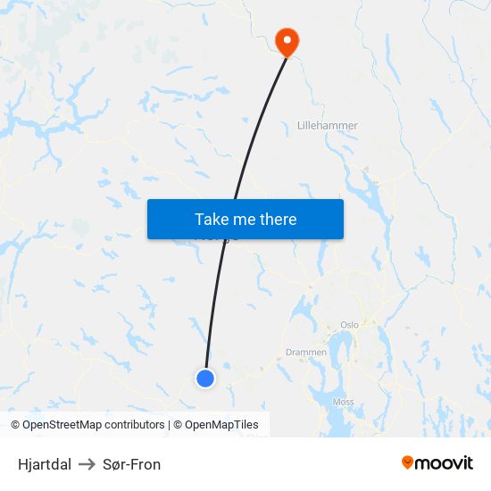 Hjartdal to Sør-Fron map