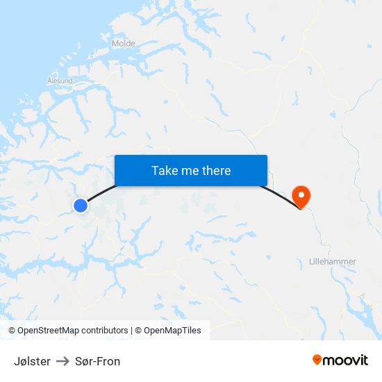 Jølster to Sør-Fron map
