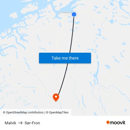 Malvik to Sør-Fron map