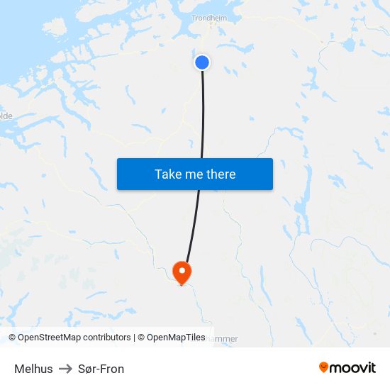 Melhus to Sør-Fron map