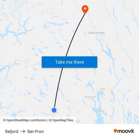 Seljord to Sør-Fron map