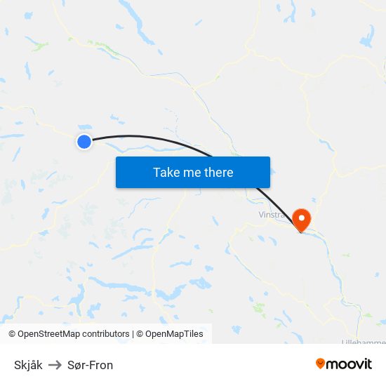 Skjåk to Sør-Fron map