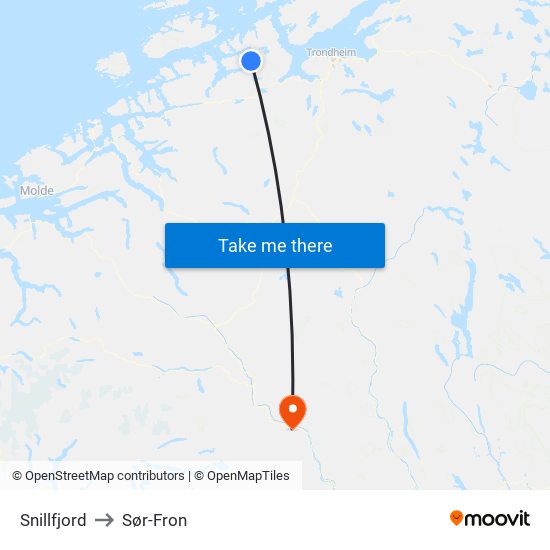 Snillfjord to Sør-Fron map