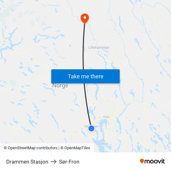 Drammen Stasjon to Sør-Fron map